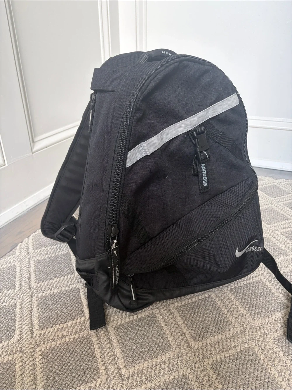 Nike Black Lacrosse Backpack with Reflective Silver Accent